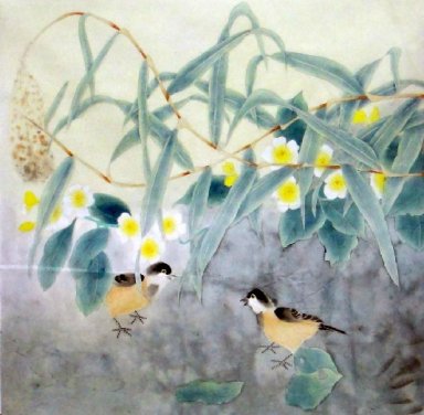 Flowe Birds-Amarelo - pintura chinesa