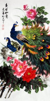 Peacock (tre piedi) verticale - Pittura cinese