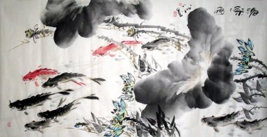 Лотос и Рыба - китайской живописи