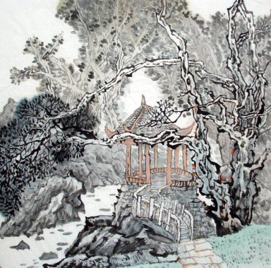 En paviljong - kinesisk målning
