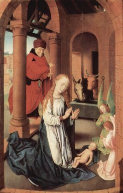 The Nativity Lateral esquerdo de um Triptych da adoração do Mag