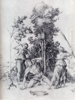Орфей убит вакханки с мальчиком убегать 1494