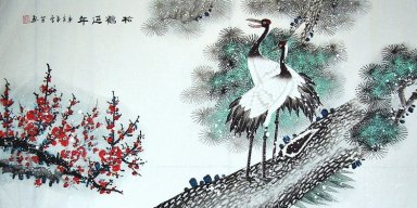 Crane & Pine & Plum - pintura china