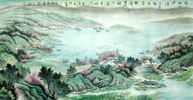 Bateaux sur le lac - peinture chinoise