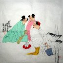 Discussion poète avec deux femme shiren - Peinture chinoise