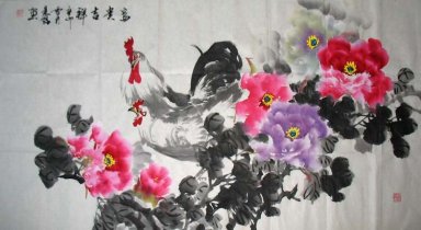 Penoy y gallo - pintura china