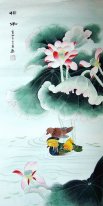 Mandarin Duck & Lotus - peinture chinoise