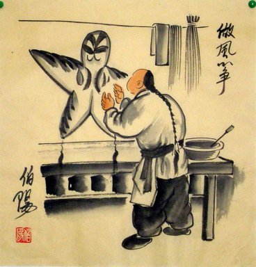 Oude Beijingers, kite - Chinese schilderkunst - Chinees schilder
