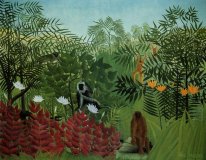 Forêt tropicale avec des singes et le serpent 1910