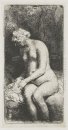 Sentado nu da mulher que banha seu Pés Em Um Brook 1658