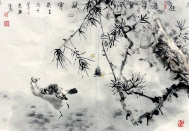 Birds & Bunga-Freehand - Lukisan Cina