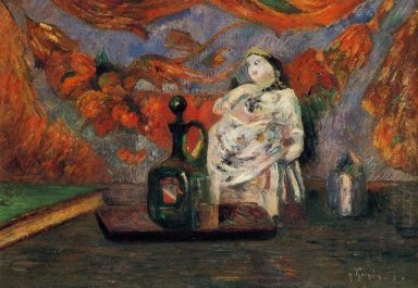 Ancora la vita con caraffa e la figura di ceramica 1885