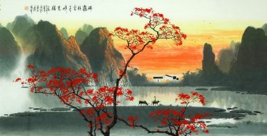 Montagnes, l\'eau, les arbres - Peinture chinoise