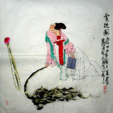 Contemplativa girl-shaonv - Pintura Chinesa