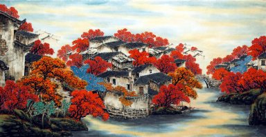 Небольшая деревня - китайской живописи