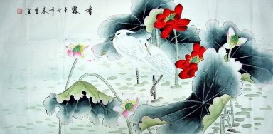 Crane - Lotus - pintura chinesa