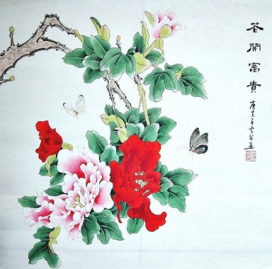 Pioen & Libel - Chinees schilderij