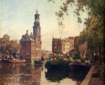 The Flowermarket On The Singel, Amsterdam, Dengan Munttoren Jadi