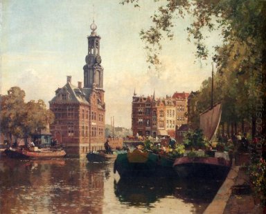 Le marché aux fleurs sur le Singel, Amsterdam, avec l\'Munttoren