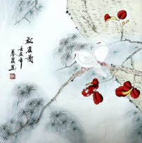 Aves y pino - Pintura china