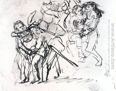 Drei Skizzen des verlorenen Sohnes mit einer Hure (Detail)