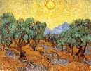 Olivenbäume mit gelbem Himmel und Sun 1889