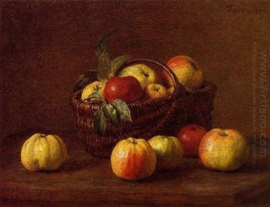 Manzanas en una cesta en una tabla 1888