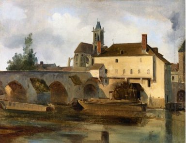 Moret sur Loing el puente y la Iglesia 1822