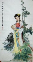 Beautiful lady, hold a fan-Chinese Painting