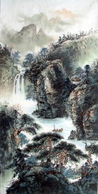 Berg und Wasserfall - Chinesische Malerei