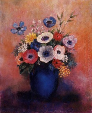Buquê de flores em um vaso azul 1