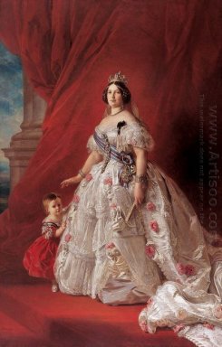 Портрет королевы Изабеллы II Испании и ее дочь Изабелла