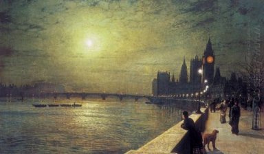 Reflektioner på Themsen Westminster 1880