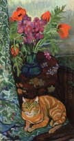 Blumenstrauß und eine Katze 1919