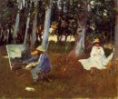 Claude Monet peignant par le bord d'un bois