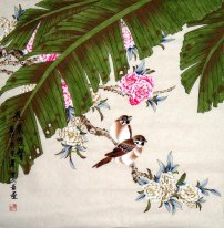 Leaf-CNAG232537 doubles oiseaux-Banana - Peinture chinoise
