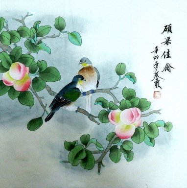 Peach & Birds Pintura -Chinês