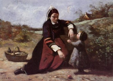 Breton Frau und ihr kleines Mädchen