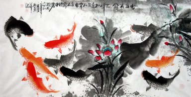 Fish & Lotus - pintura chinesa