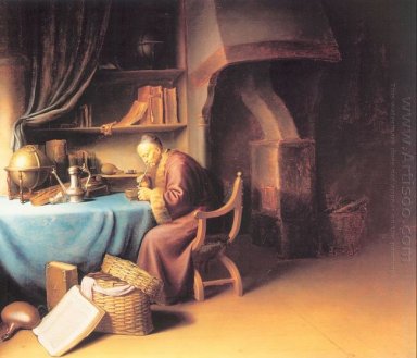 An Old Man Lighting his Pipe in a Study