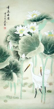 Crane - Lotus - pintura china