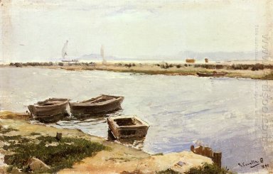 Três barcos por uma costa do 1899