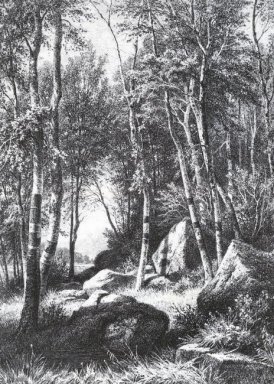 Vid kanten av en Birch Grove Valaam 1860