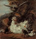 En höna och hennes kycklingar Efter Melchior D Hondecoeter