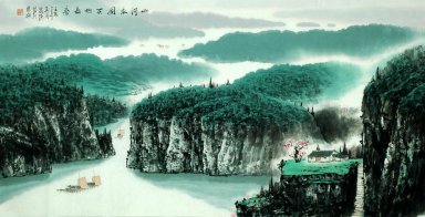 Bergen, rivier - Chinees schilderij