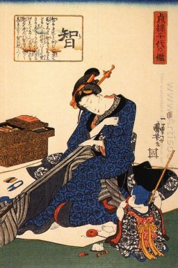 Eine Sitzende Frau Sewing Ein Kimono