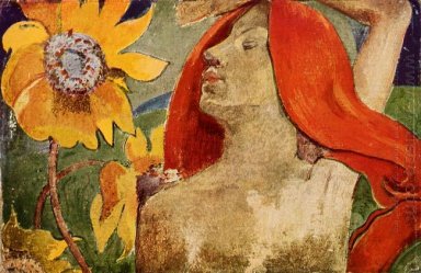 femme et de tournesols rousse