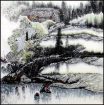 Gebouw, Bomen - Chinees schilderij