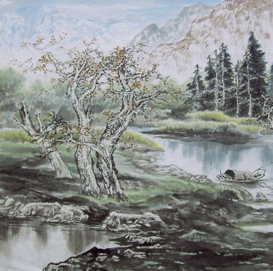 Bergen, bomen - Chinees schilderij
