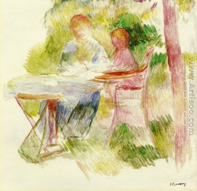 Mujer y niño en un jardín (croquis)